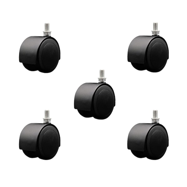 2-3/8'' Floor Safe Black Hooded Twin Wheel Caster 3/8 Threaded Stem, 5PK